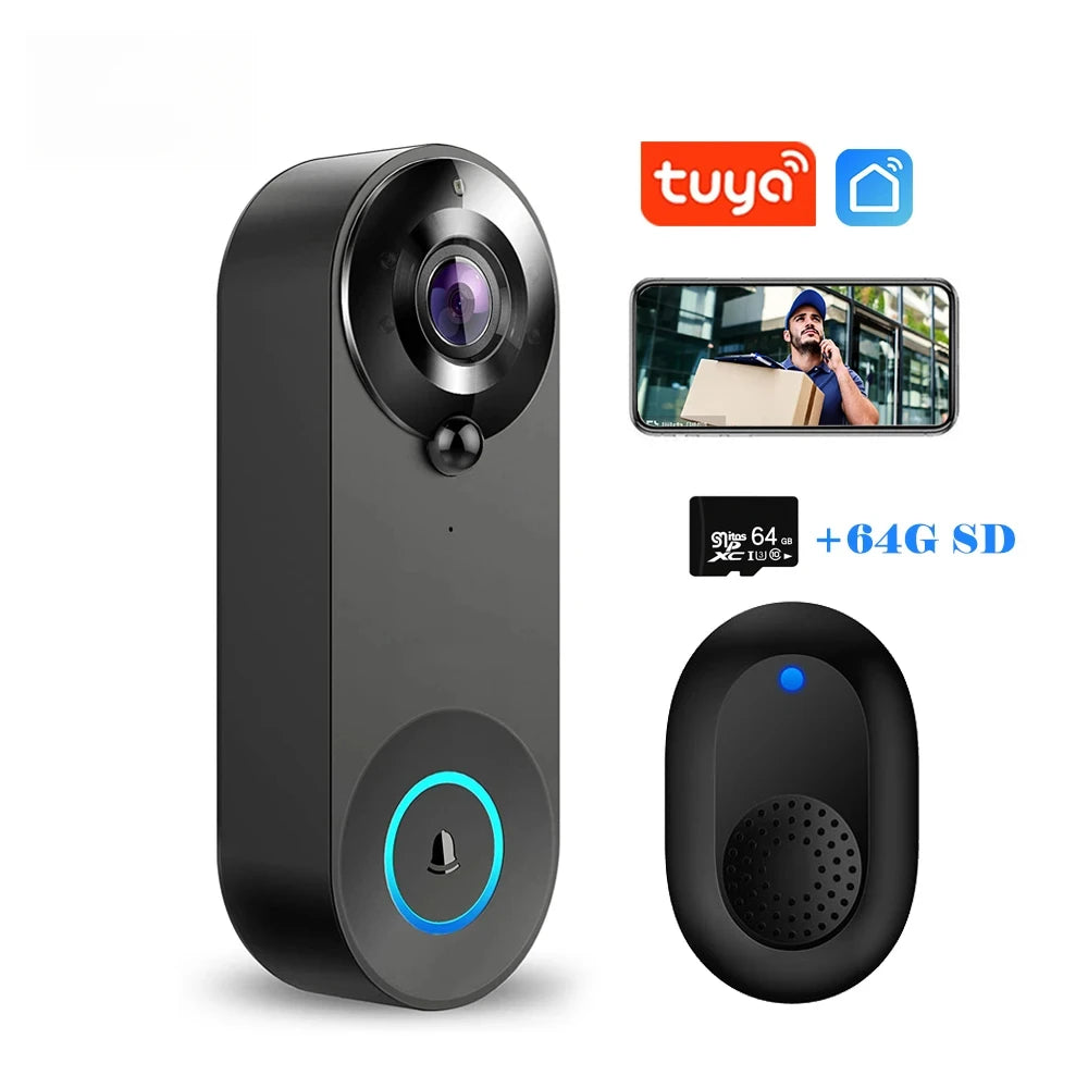 1080P Wireless Video Doorbell Camera WiFi Smart Door Bell Tuya Smart Home Security Motion Detect Night Vision Intercom Doorbell