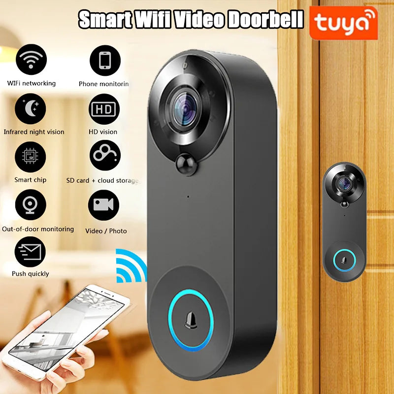 1080P Wireless Video Doorbell Camera WiFi Smart Door Bell Tuya Smart Home Security Motion Detect Night Vision Intercom Doorbell